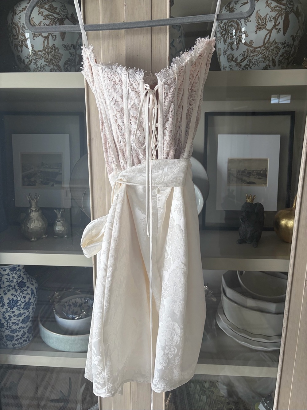 V. Chapman Lace Bodice with Ivory Satin Wrap Mini Dress - Picture 2 of 11